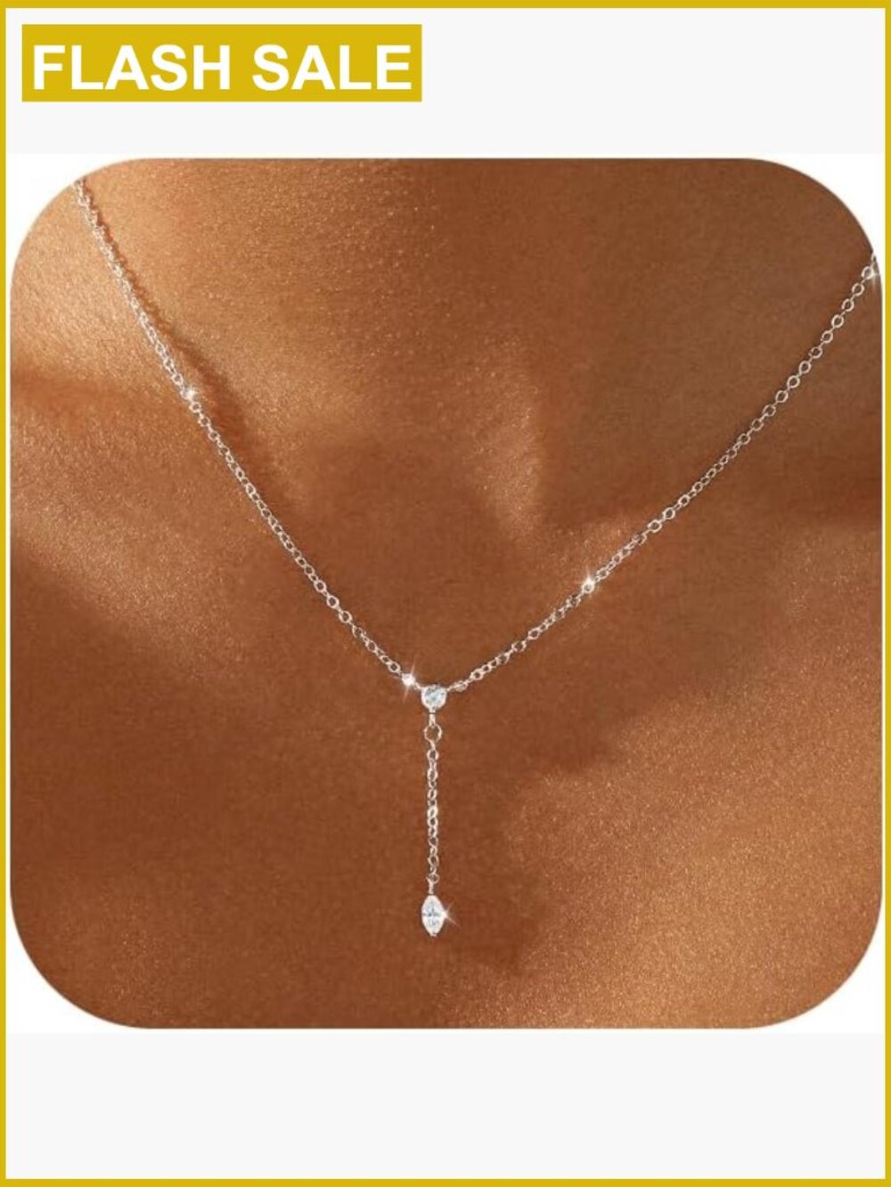 Dainty Y-Shaped Lariat Necklace with CZ Leaf Drop Pendant Trendy Simple Wedding